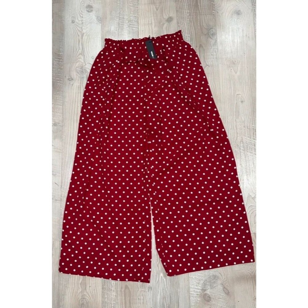 New! FASHION NOVA Wide Leg Red/White Polka Dot Pants, Large